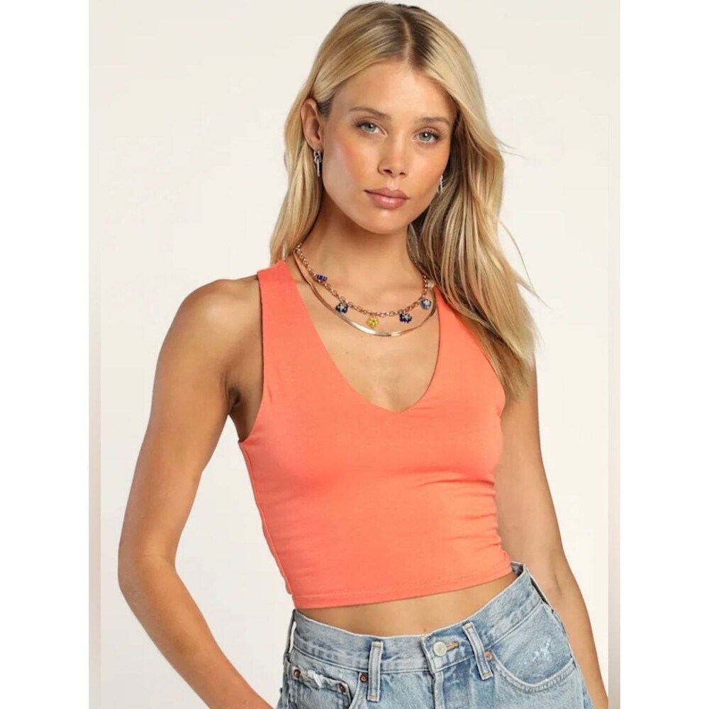 Lulus NWT Women Large Basics Feel Like Dancing Coral Orange Crop Casual Lounge